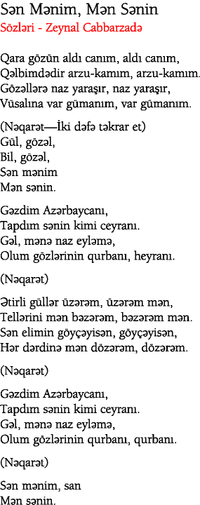 Sen Azerbaycan Mahnisinin Sozleri